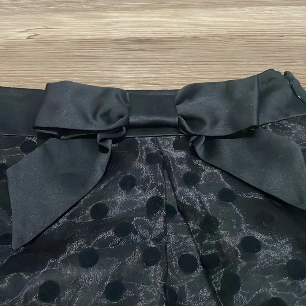 Elle A-line layered polka dot skirt Black Sheer overlay Bow Size 14 Flirty - Picture 2 of 2
